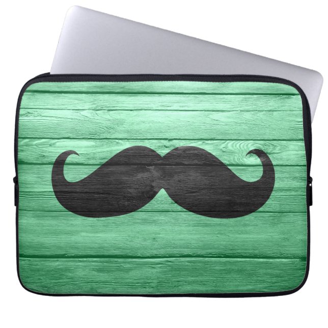 Svart Mustasch på Cyanträ Laptop Fodral (Framsidan)