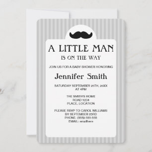 Svart Mustasch Silhuett Liten Man Baby Shower Inbjudningar