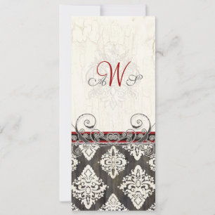 Svart 'n White Damask (rött) Bröllopsinbjudan Inbjudningar