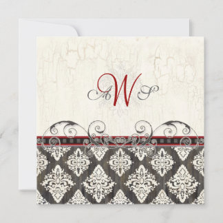 Svart 'n White Damask (rött) Bröllopsinbjudan Inbjudningar
