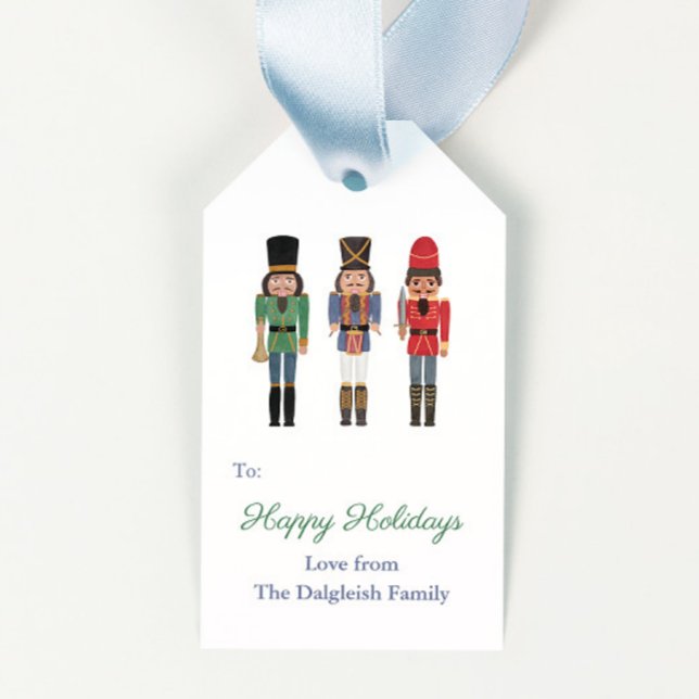 Svart näckpackare, nostalgisk jul presentetikett (Nostalgic holidays African American nutcracker soldiers in red green & blue merry christmas gift tag)