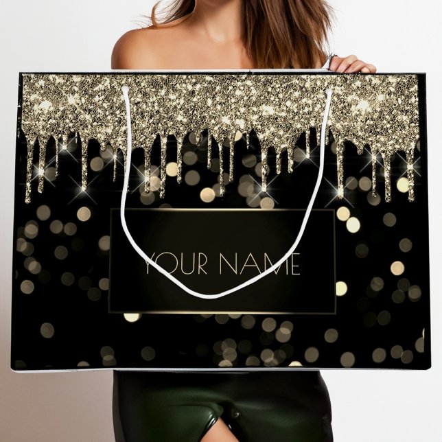 Svart Namn-lyxdäck med minimalt Guld (Black Gold Minimal Name Luxury Branding Drips Large Gift Bag)