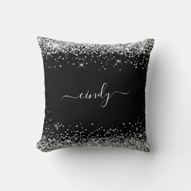 Svart namn med silverglitter kudde (Framsida)
