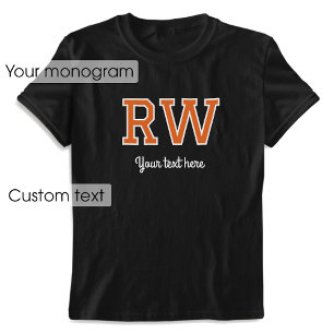 Svart Namn-Orange med monogrammad anpassningsbar, T Shirt