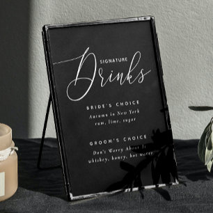 Svart Namnteckning Drinks Bröllop-tecken. Bride & Poster