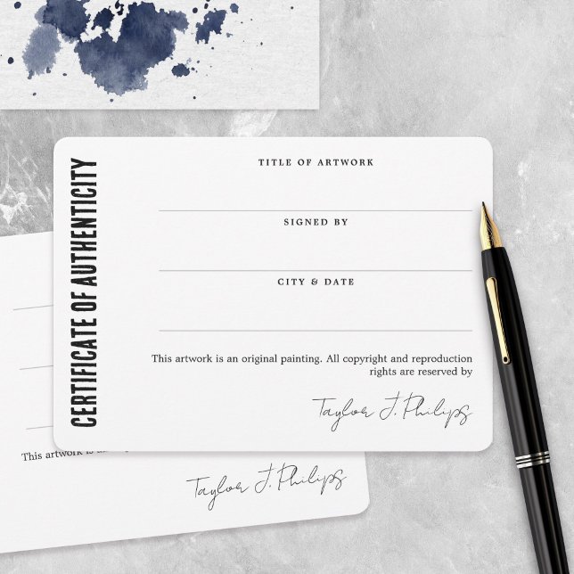 Svart Namnteckning skriptcertifikat för äkthet (Skapare uppladdad)