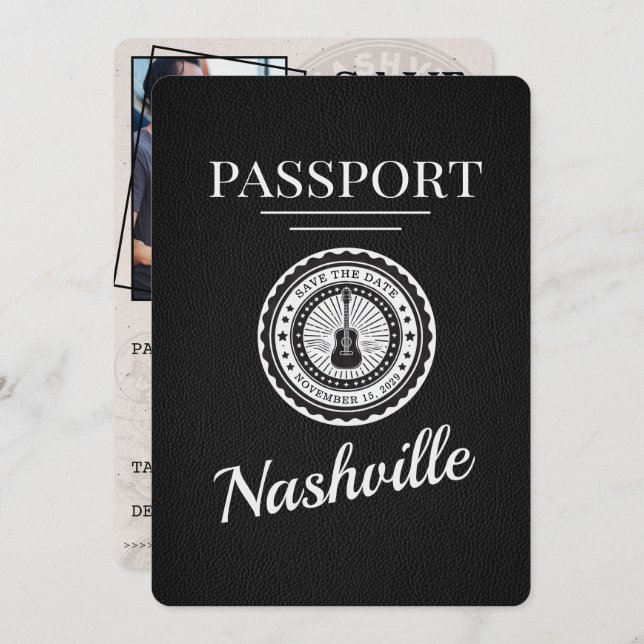 Svart Nashville Passport sparar datum Spara Datumet (Fram/baksida)