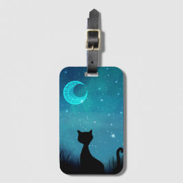Svart nattkatt modern illustration gnistrande himm bagagebricka