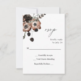 Svart & Naturlig Blommig Boho ingen måltid RSVP OSA Kort