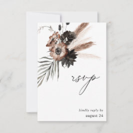 Svart & Naturlig Blommig Boho med måltidssvar OSA Kort