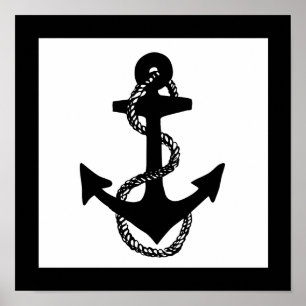 Svart nautisk ANCHOR med rep Poster
