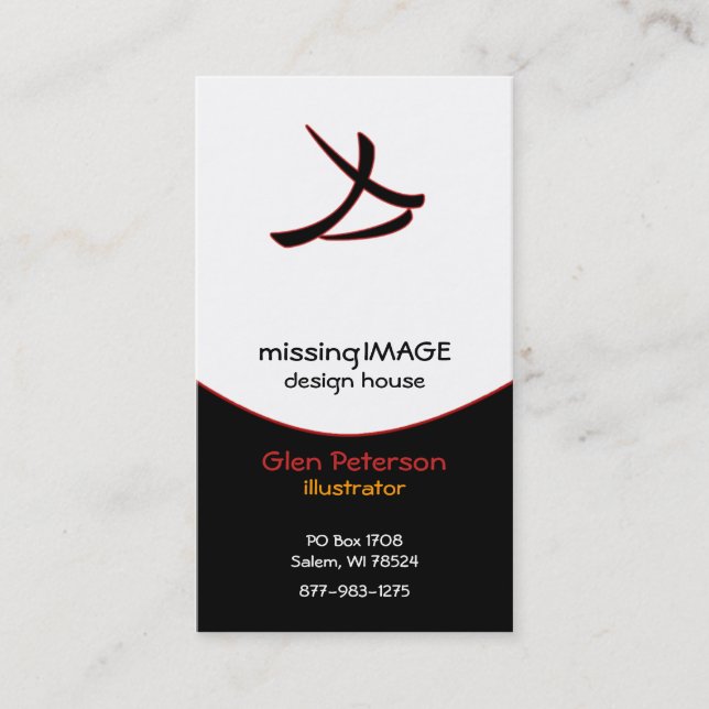 Svart nedslag med rött visitkort (Framsida)