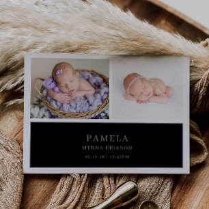 Svart nedtonad grå chic baby fotomeddelande kort