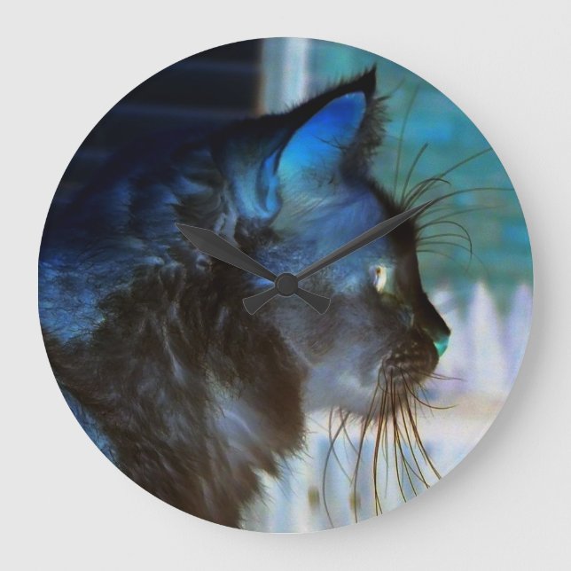 Svart Negativ fotoläggsspärr för katt Stor Klocka (Framsida)