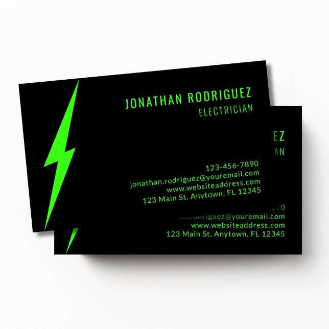 Svart Neon Grön Blixtlåstyp Specialelektriker Visitkort (Skapare uppladdad)