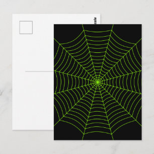 Svart neon grön spindelnät Halloween-mönster Vykort