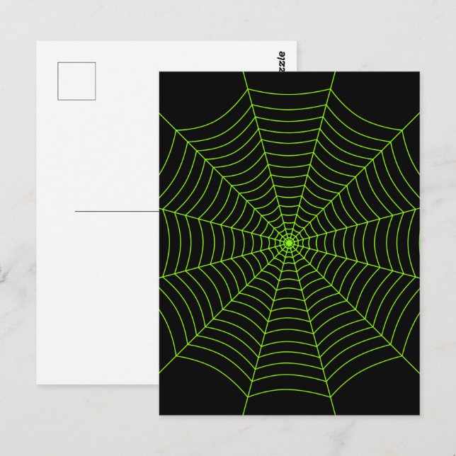 Svart neon grön spindelnät Halloween-mönster Vykort (Fram/baksida)