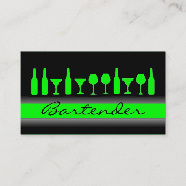 Svart neon grönt bartender-affärskort visitkort (Framsida)