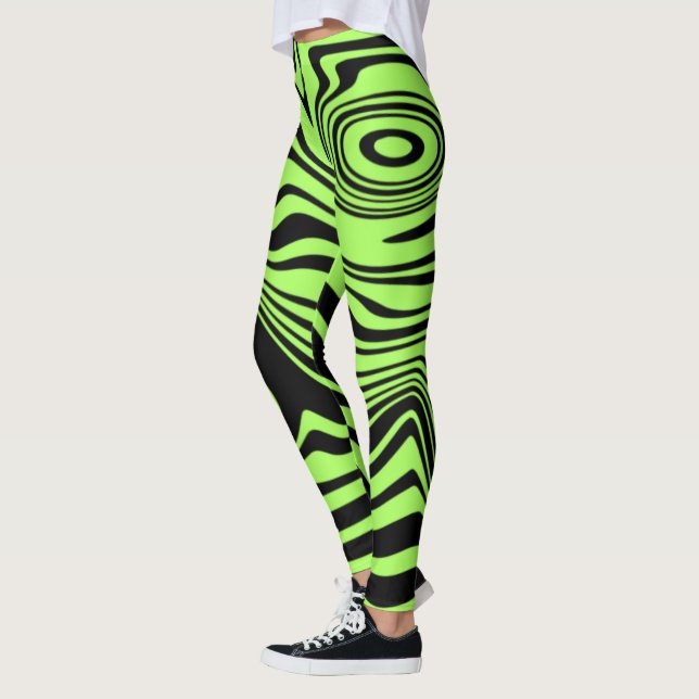 Svart neon-Grönt Vågigt stripe-legeringar i Färgen Leggings (Vänster)