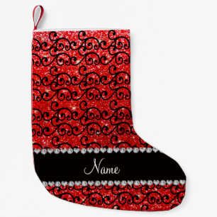 Svart neon Red glitter-snurrar Liten Julstrumpa