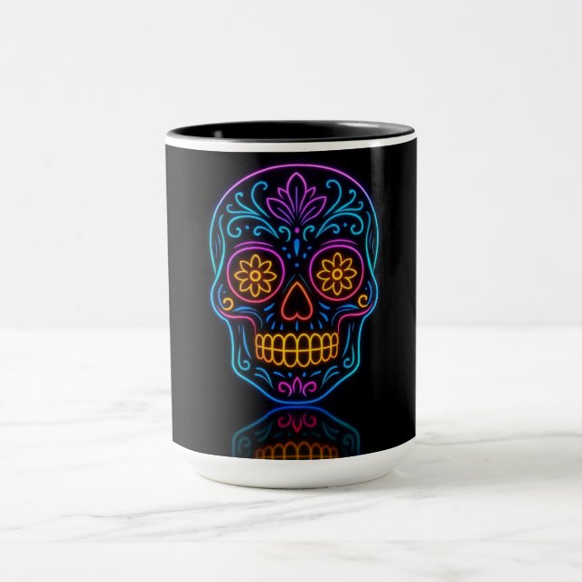 Svart, neon socker skalle/döda dagar välkommen mugg (Center)