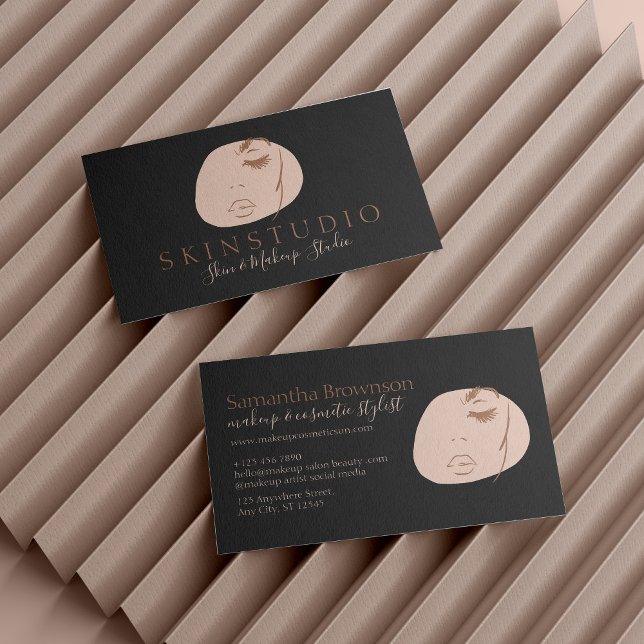 Svart Neutralt Aestesiskt lårbensskinn Ansikte Visitkort (Black Neutral Aesthetic Feminine Face Beauty Skin Business Card)