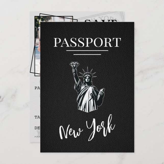 Svart New York City Passport sparar datumet Spara Datumet (Fram/baksida)