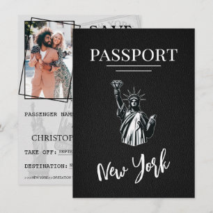 Svart New York City Passport sparar datumet Spara Datumet