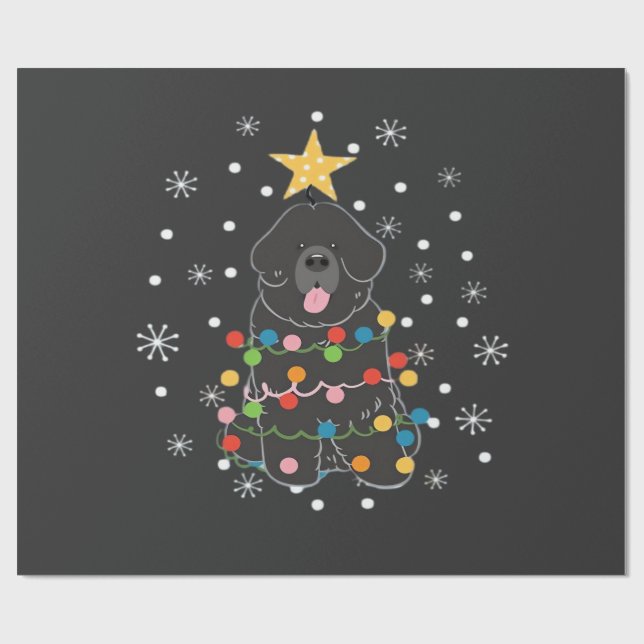 Svart Newfie Newfoundland Hund Julgran Klass Presentpapper (Platt)
