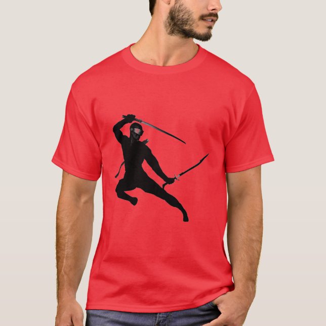 Svart Ninja på rött Tee Shirt (Framsida)