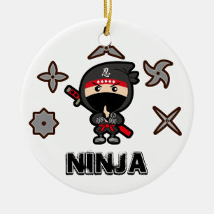 Svart Ninja pojke Julgransprydnad Keramik