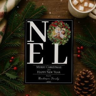 Svart Noel-julkransfoto Julkort