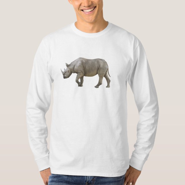 Svart Noshörning Långärmad T-Shirt (Framsida)