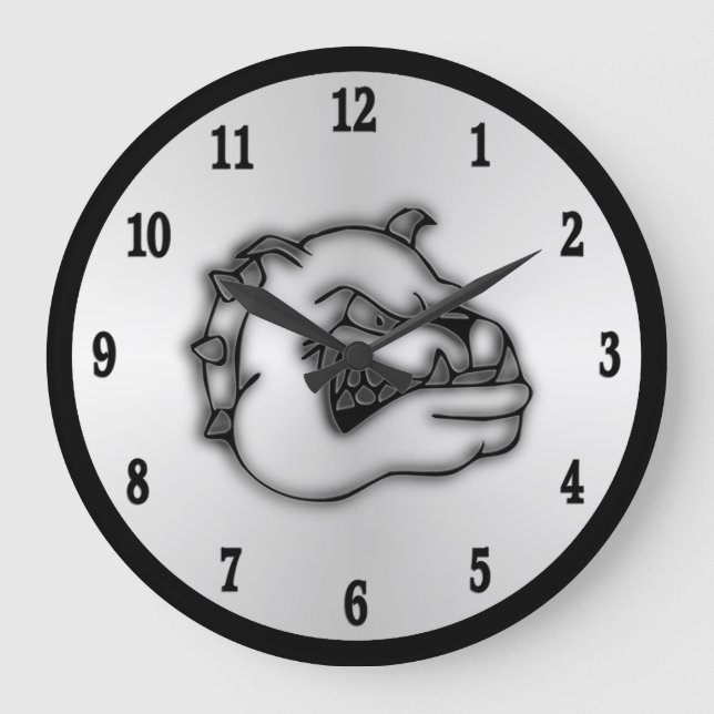 Svart nummer för Crazed Bulldog Wall Clock Stor Klocka (Framsida)