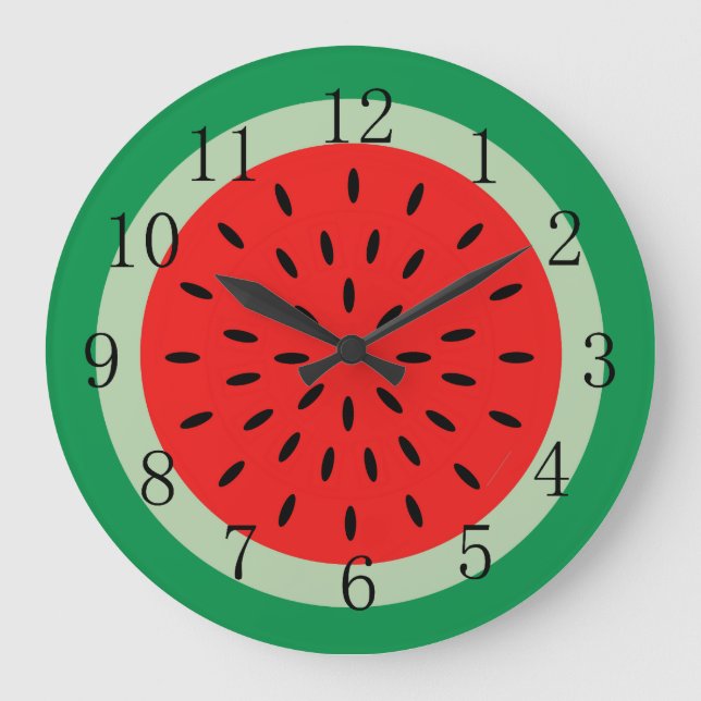 Svart nummer för Ripe Red Watermelon Kitchen Clock Stor Klocka (Framsida)