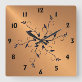 Svart nummer och accenter av kopparbin fyrkantig klocka