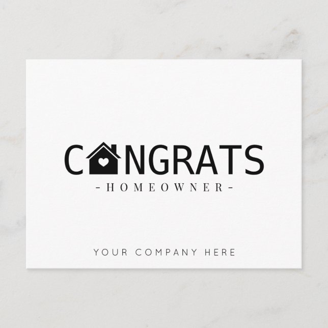 Svart Ny Husägare Grattis Fastighet Vykort (Framsida)