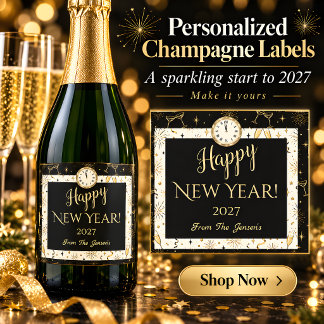 Svart Nyårsguld Champagne Flaska Etikett