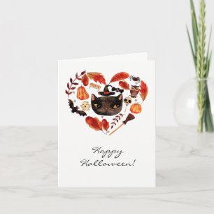 Svart nyckfull kattvattenfärg för halloween fest kort