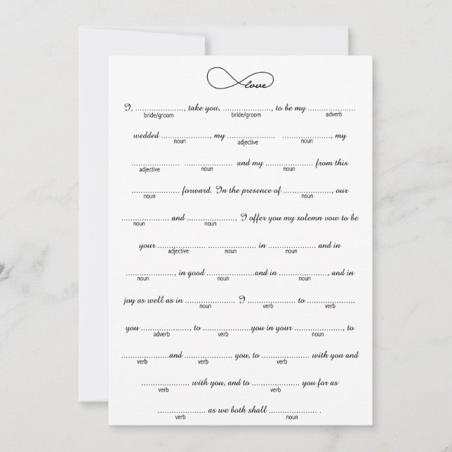 Svart oändlighet i Kärlek, Bröllop-libbspel (Framsida)