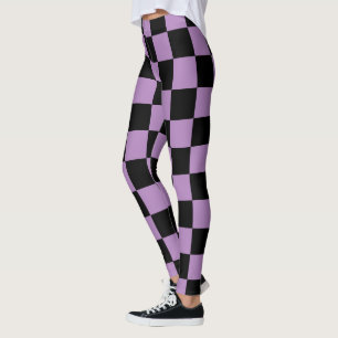 Svart och afrikansk viol fyrkantigt mönster leggings