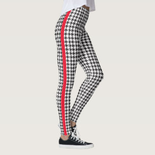 Svart och Anpassningsbar Färg Houndstooth med rö Leggings