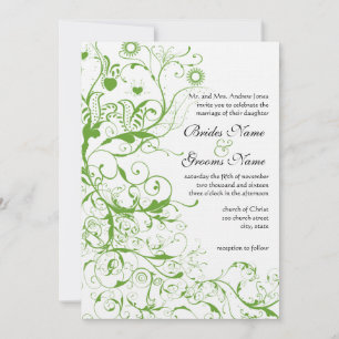 Svart och Apple Grönt Bird Swirl Wedding bjudande Inbjudningar
