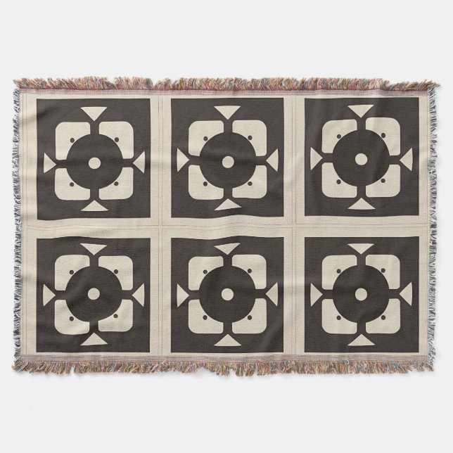 Svart och beige abstrakt geometrisk design filt (Framsidan)