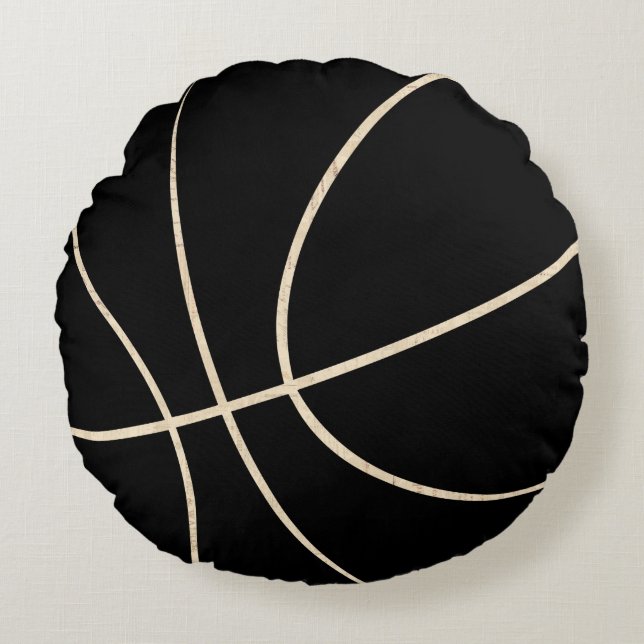 Svart och Beige Basketball Round Pillow Rund Kudde (Framsidan)