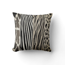 Svart och beige-djur, tryckt med Zebra Rand Pillow