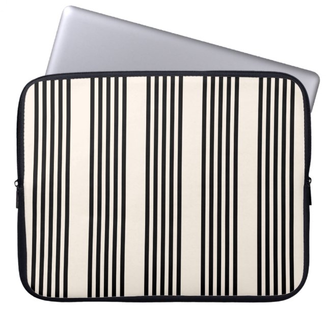 Svart och beige fem rand mönster laptop fodral (Framsidan)