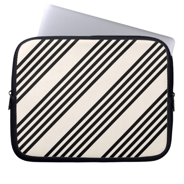 Svart och beige fem rand mönster laptop fodral (Framsidan)