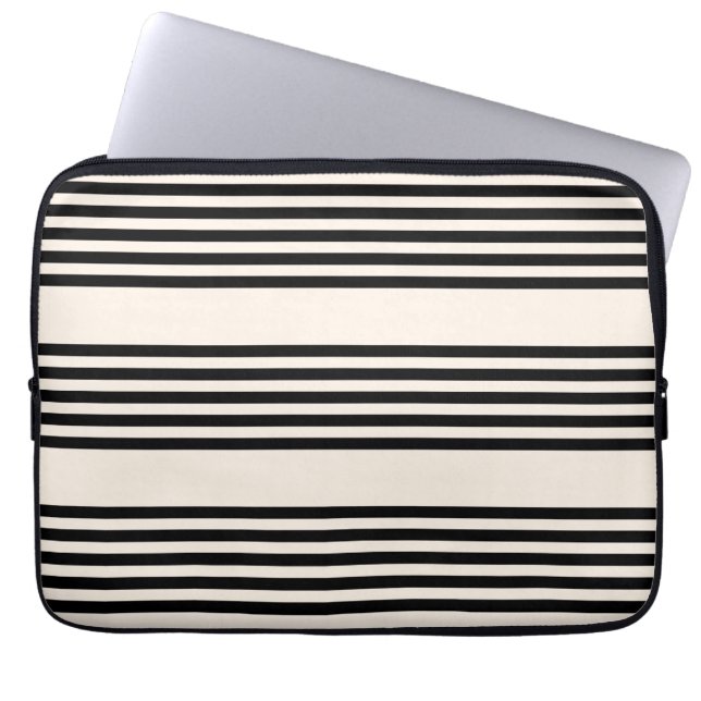 Svart och beige fem rand mönster laptop fodral (Framsidan)