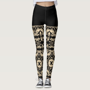 Svart och Beige Geometric Mönster Leggings